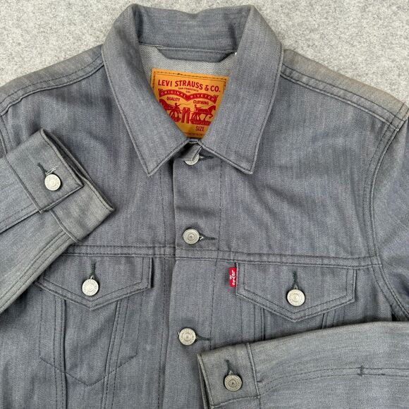 Levi's Women's Denim Trucker‎ Jacket Small Gray Embellished Boho Patchwork - Picture 1 of 16